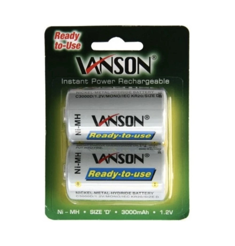 Vanson D-Size 3000mah Rechargeable NI-MH Batteries - 2 Pack